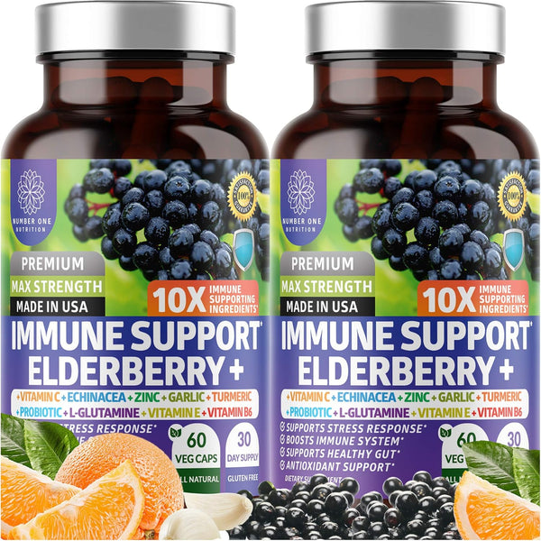2 Pack N1N Premium 10 in 1 Immune Support Supplement, 120 Veg Caps - with Elderberry, Vitamin C, Zinc, Echinacea