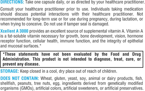 XYMOGEN Xcellent A High-Potency Vitamin A Supplement 3000-10,000 IU (Retinyl Palmitate) - 60 Capsules for Immune