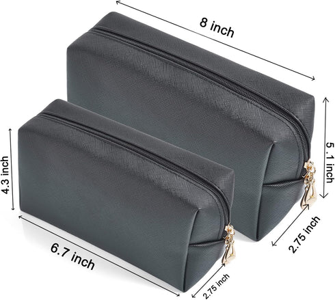 2pcc set PU Leather Cosmetic Bag for Women Minimalism Makeup Bag for Daily Use Portable Storage Purse Small Neat Cosmetic Pouch Water-resistant Toiletry Bag for Travel (Black)