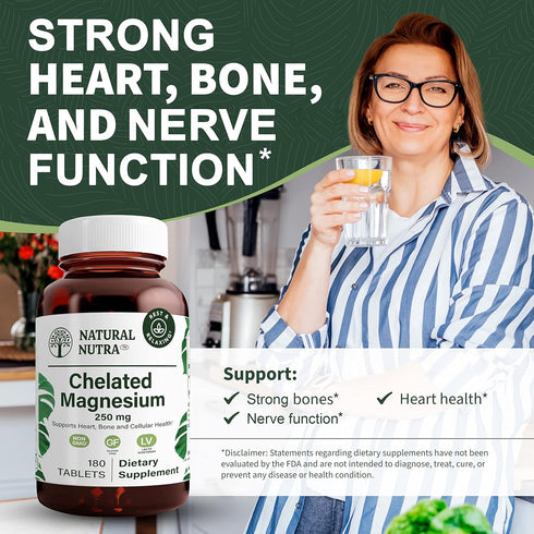 Natural Nutra Chelated Magnesium Oxide Supplement - Promotes Strong Bones, Dental Health, and Energy Levels - 180