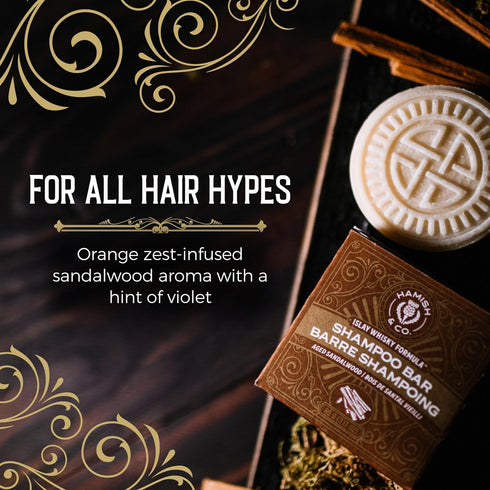 Viori Hamish & Co. Shampoo Bar - Aged Sandalwood, Handcrafted with Scottish Islay and Whiskey Infused Natural