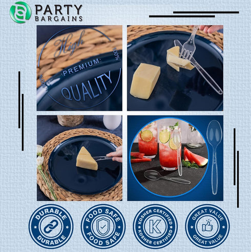 set, 360 180 120 60 Party Bargains Disposable Cutlery SAPPHIRE Design, Clear Color, Pieces: Forks, Spoons, Knives