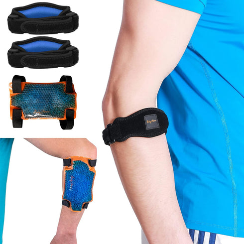 BodyMoves Tennis Elbow Brace, 2pcs with Hot and Cold Ice Pack, Support Gear for Sports Daily Use, Reduces Joint Pain