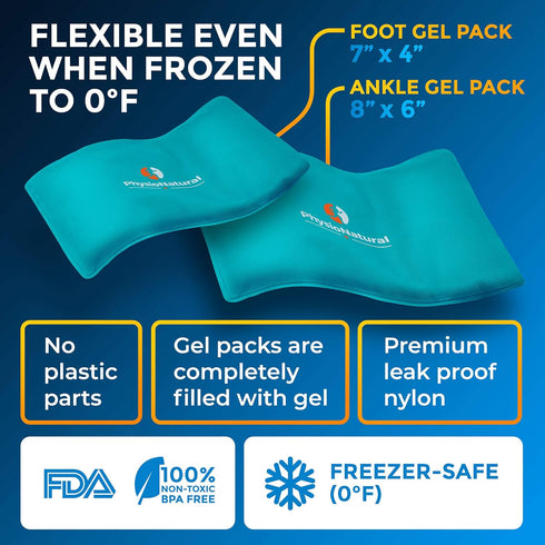 PhysioNatural Foot & Ankle Ice Wrap with 2 Cold Gel Packs for Sprained Ankle, Achilles Tendon Injuries