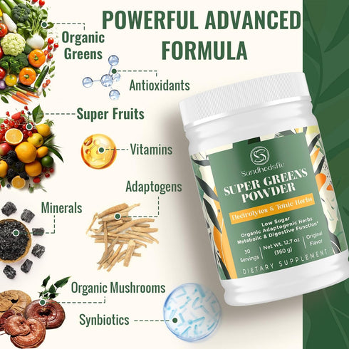 Sundhedsliv Immune| 30 Super Greens Powder Superfood + Electrolytes & Tonic Herbs | Organic Greens, Shilajit