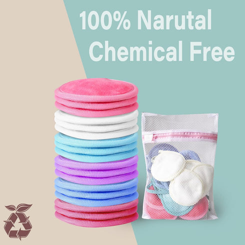 Reusable Makeup Remover Pads, 18 Packs Microfiber Face Cloth with Washable Laundry Bag for Women Gifts