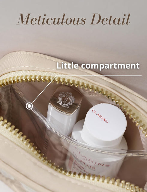 Mini Sandy Clear Makeup Bag, Transparent Toiletry Bags with Carabiner, Cute Organizer with Interior Pocket