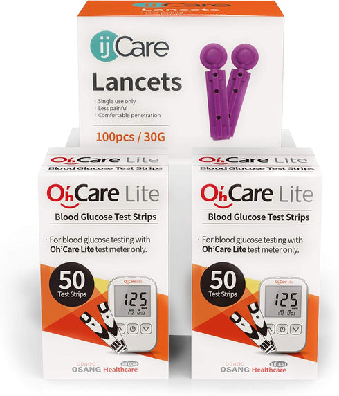 Oh’Care Lite Blood Sugar Testing Monitor, Glucose Test Strips & Lancets for Accurate Diabetic Supplies (100 Strips +