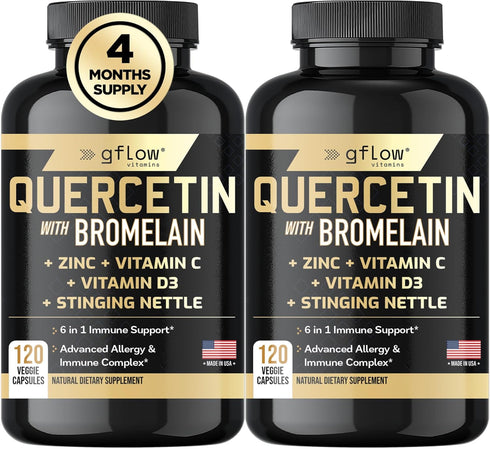 Quercetin with Vitamin C and Zinc, 500mg Quercetin with Bromelain, 240 Veggie Caps, Non-GMO, Vegan