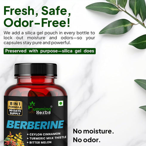 Humming 1300 8in1 180 Herbs Berberine Supplement Mg Formula with Ceylon Cinnamon, Milk Thistle, Curcumin, Bitter Melon