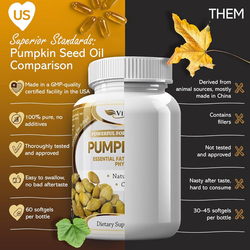 Pumpkin Seed Oil - 100% Cold Pressed Pure 1000mg Extraction for Hair Growth and Skin Health
