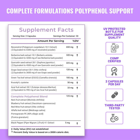 6500mg Resveratrol Supplement with Quercetin 4500mg, Berberine 3200mg, Grape Seed Extract 3600mg