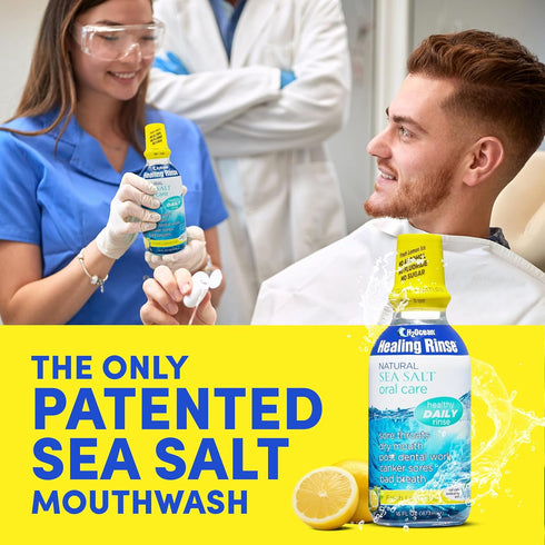 H2Ocean Healing Rinse Mouthwash 2 Pack - Lemon Ice 16oz - Alcohol & Fluoride Free - Great Tasting Sea Salt & Xylitol