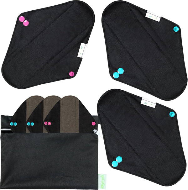 wegreeco Reusable Menstrual Pads, 6 Pack Soft Cloth Sanitary Pads with 1 Cloth Mini Wet Bag (Small, Black)