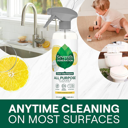 Seventh Generation All Purpose Cleaning Spray: Surface Cleaner Lemon Chamomile Scent, Cuts Grease, 23 oz, Pack of 4
