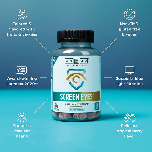 Zhou Nutrition Screen Eyes Gummies, Eye Strain Relief with Blue Light Formula, 30 Servings, 60 Gummies
