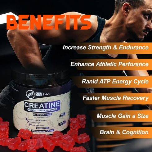 S.G Creatine Monohydrate Gummies for Men & Women - Sugar Free 5g Creatine Gummies for Muscle Support (120 Gummies)