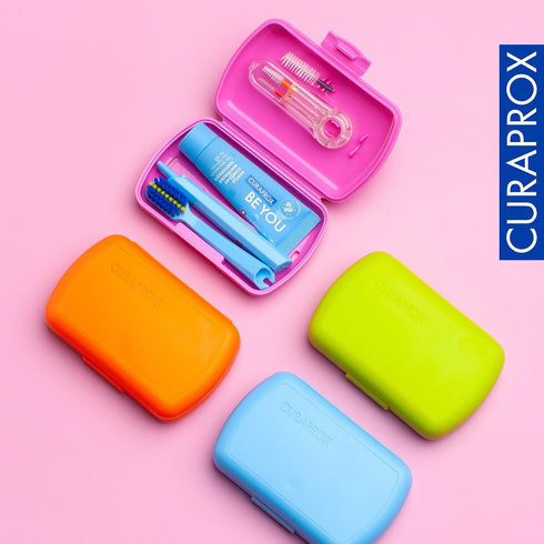 Set Set Curaprox Ortho Travel Braces & On-The-Go Care | Ultra Soft Brush + Whitening Toothpaste | Compact Pink