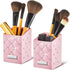 2 Pcs Crystal Bling Makeup Brush Holder, PU Leather Waterproof Glitter Cup for Women Girls Travel Organizer (Pink)