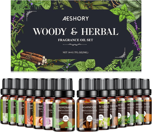 Woody & Herbal Essential Oils Set - TOP 14 Fragrance Oil for