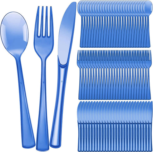 150 Pieces Disposable Cutlery Set, Heavy Duty Plastic Silverware with 50 Forks, 50 Knives, 50 Spoons for Parties, Events
