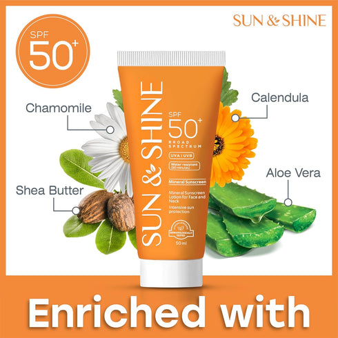 Sun&Shine 100% Mineral Sunscreen Zinc Oxide SPF50+ for Sensitive Skin, Fragrance Free Face Lotion, 1.7 Oz