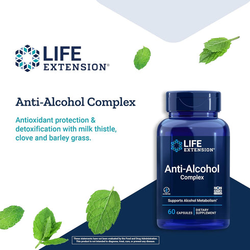 Life Extension Anti-Alcohol Complex - Gluten-Free, Non-GMO Supplement for Liver Health Support After Drinking