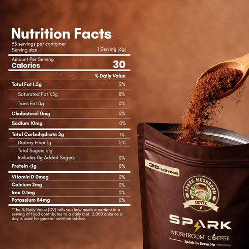 Spark Mushroom Coffee 35 210g/7.4oz 6 Immunity Spark Instant Organic Mushroom Coffee USDA - Servings & - Adaptogenic