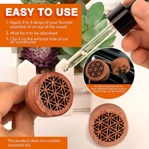 Essential Oil Car Diffuser, 2 PCS Wood Aromatherapy Diffuser with Vent Clip for Car