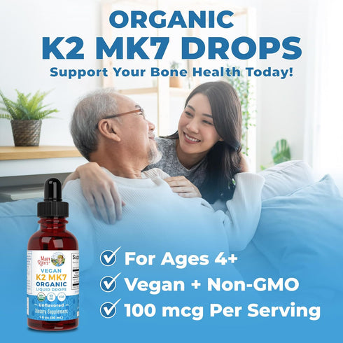 MaryRuth Organics USDA Organic Vitamin K2 MCT Liquid Drops for Adults & Kids | 100 mcg K2 MK7, 1oz