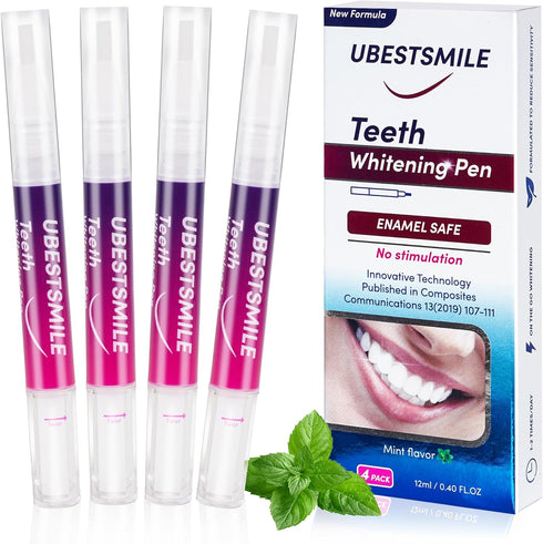 Teeth Whitening Pen (4 Pcs) - Whiten Teeth 40+ Uses, Remove Stains, Effective, Painless, Travel-Friendly Mint Flavor