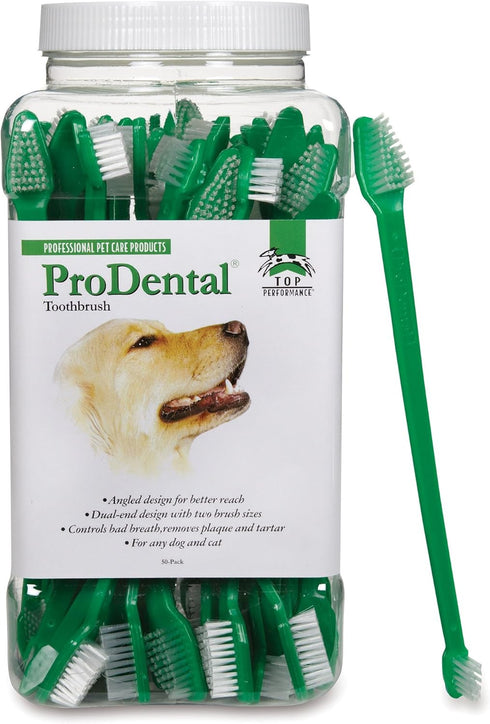 Top Performance ProDental Dual-End Toothbrushes for Pets, Convenient 50-Pack