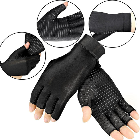 Copper Compression Gloves for Arthritis Pain Relief, Fingerless Compression Gloves for Women and Men (1 Pair, X-Large)