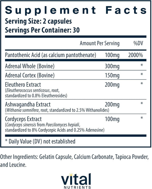 Vital Nutrients Adrenal Support | Adrenal Support Supplements for Gland Function and Cortisol Management | Supports Energy and Stress Levels | Gluten, Dairy, Soy Free | 60 Capsules