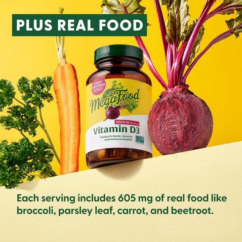 MegaFood Vitamin D3 2000 IU (50 mcg) - Immune Support Supplement - Bone Health - 60 Tabs