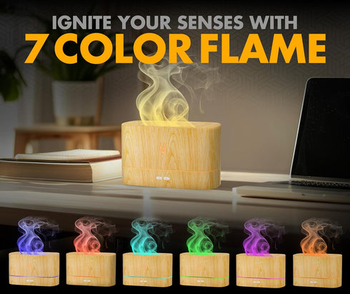 NABSAK Colorful Aroma Essential Oil Diffuser for Home, Quiet Cool Mist Flame Humidifier for Bedroom with Remote, Fire