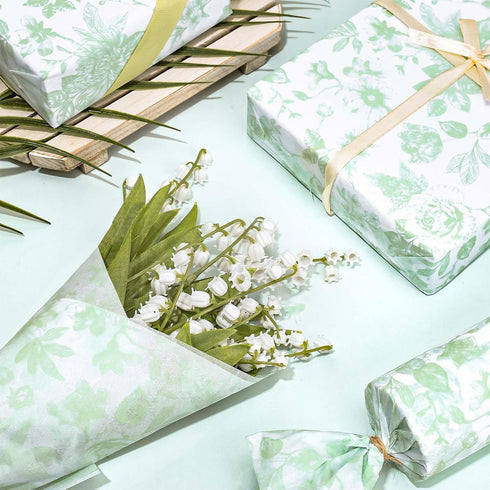 Whaline 100 Sheets Elegant Floral Tissue Paper, Green Flower Gift Wrapping Paper for Spring Wedding and Baby Shower