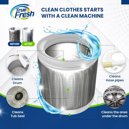 True Fresh Washing Machine Cleaner Tablets 25-Pack - Deep Cleaning Washer cleaner Tablets for Top loader, front Load & HE - Cleans Drum, Tub seal & other Parts Descaler & septic safe