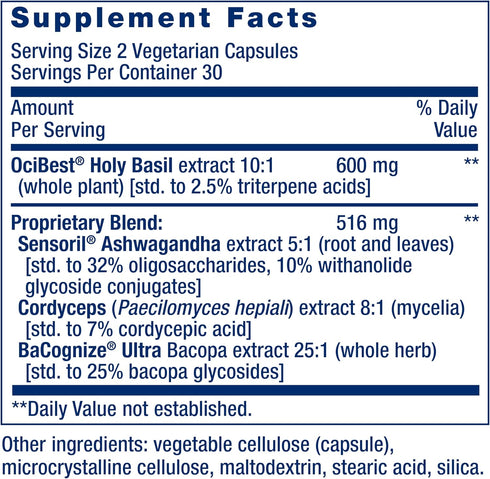 Life Extension Adrenal Energy Formula, Helps Inhibit Stress Effects with Holy Basil, Cordyceps, and Ashwagandha (60