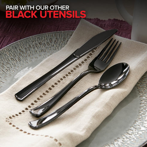 Stock Your Home - 125-Count Plastic Knives, Heavy Duty Disposable Silverware for Dinner, Bulk Cutlery in Black