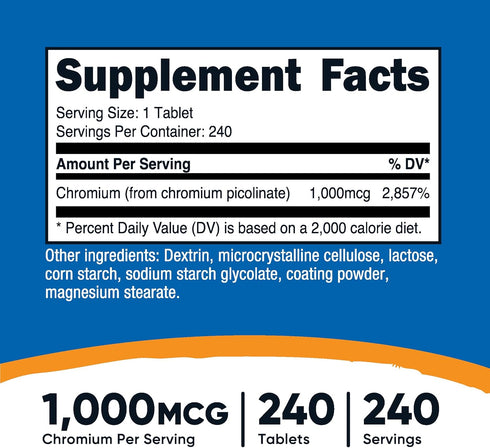 Nutricost Chromium 1000mcg, 240 Tablets - Gluten Free, Non-GMO