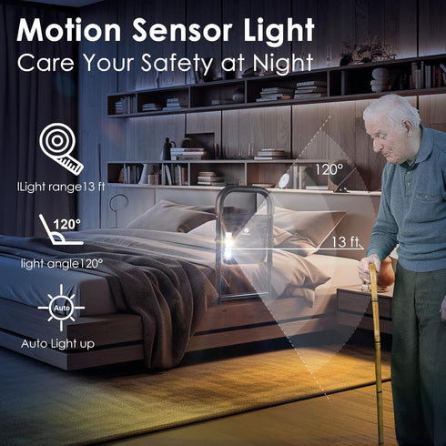 tomreky 300lbs Bed Rails for Elderly Adults Assist Safety with Motion Light for Seniors Hand Bar Grab with Storage