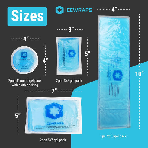 ICEWRAPS Reusable Multipurpose Gel Ice Packs, Hot Cold Pack for Kids Injuries, 7 Pack