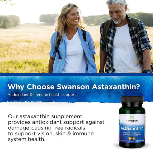 Swanson Astaxanthin Supplement, 60 Softgels (4 mg) for Eye, Vision, Brain, and Skin Health