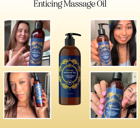 Set (8 Oz Alluring Lavender & Luxurious Vanilla Massage Oil - Aromatherapy Full Body Massage Oil Bundle with Naturally