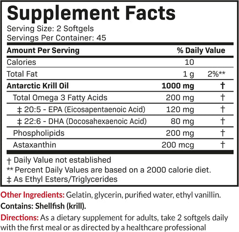 Futurebiotics Antarctic Krill Oil 1000mg with Omega-3s EPA, DHA, Astaxanthin, 90 Softgels (45 Servings)