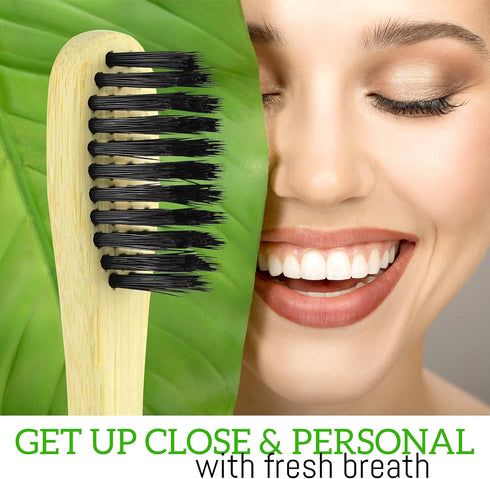 Lingito 6-Pack Natural Charcoal Bamboo Toothbrushes, BPA Free Soft Bristles, Eco Friendly & Vegan