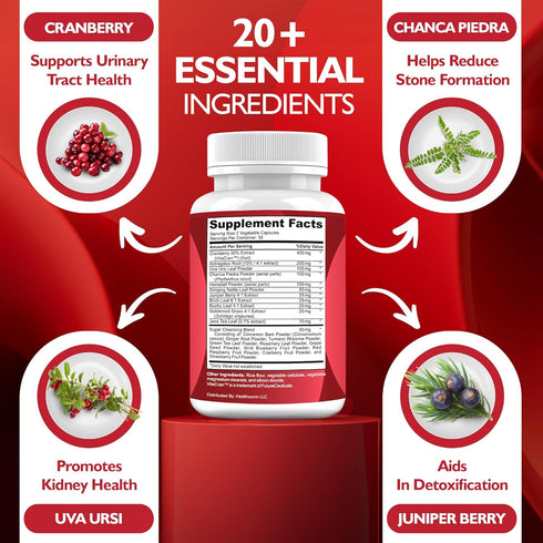 Kidney Cleanse Detox & Repair - Natural Support Supplement with Cranberry Extract & 20+ Herbs for Kidney Health