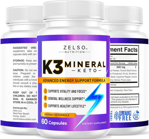 K3 Mineral Weight Loss Pills for Women and Men - K3 Salt Mineral, Vitamin Capsules - 30 Days Supply