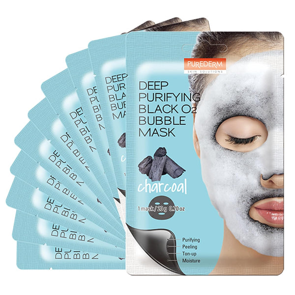 Purederm Deep Purifying Black O2 Bubble Mask Charcoal, 10 Pack for Purifying & Brightening